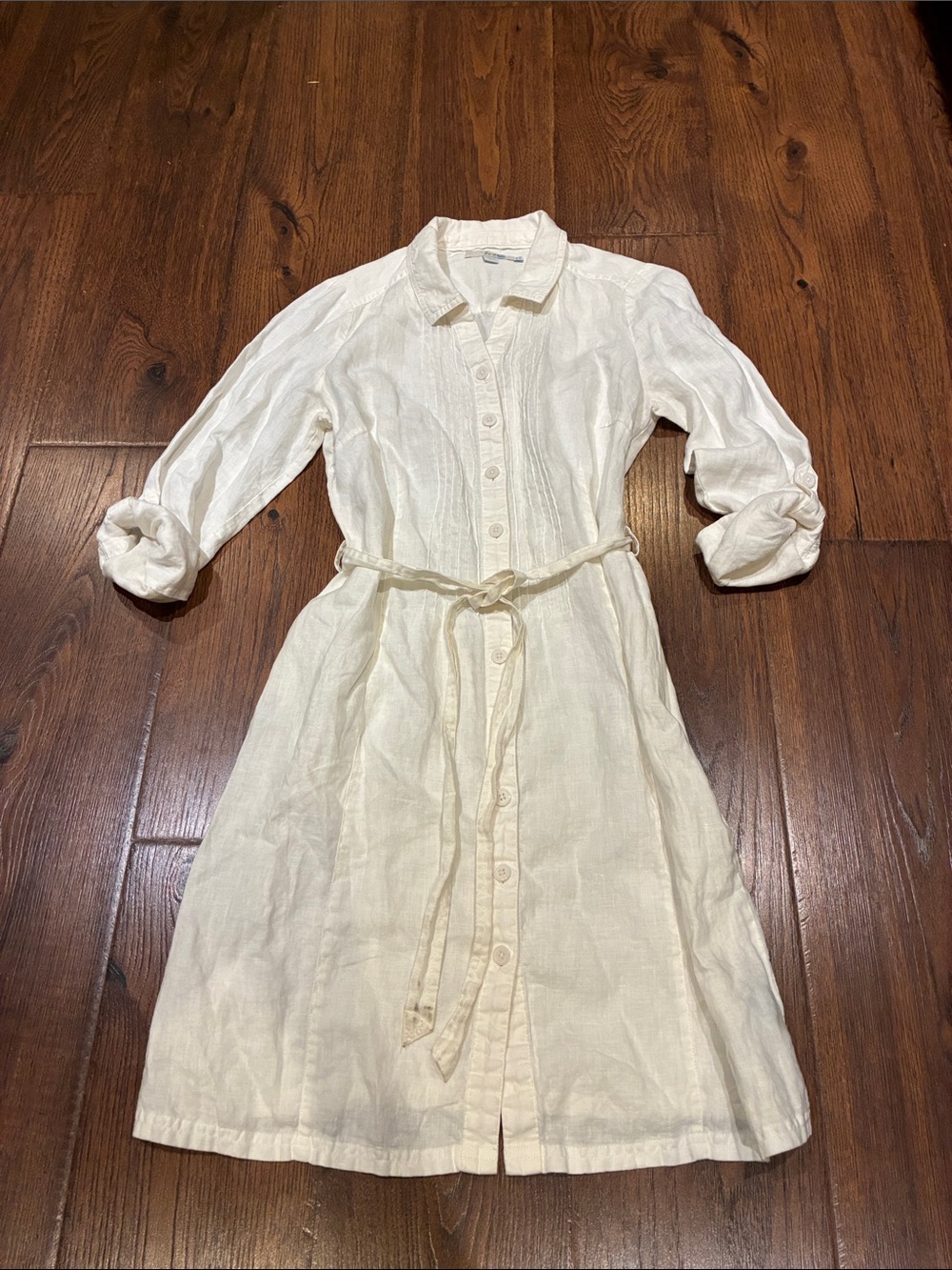 Boden Cream Button-Front Midi Shirt Dress with Tie Waist